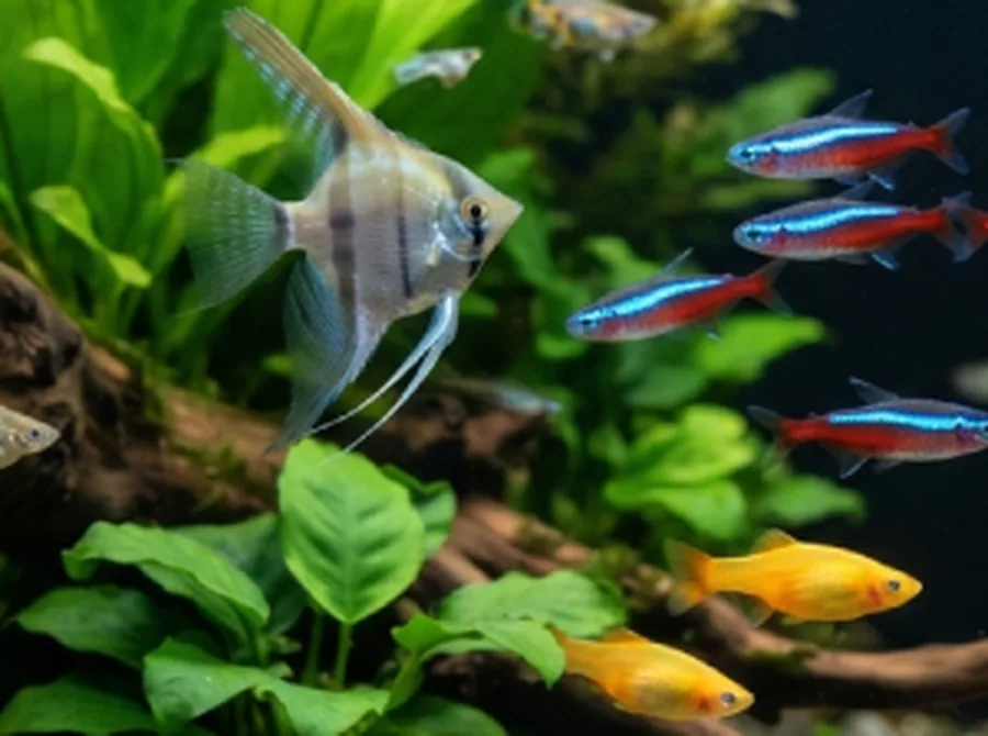 Angelfish in a planted aquarium